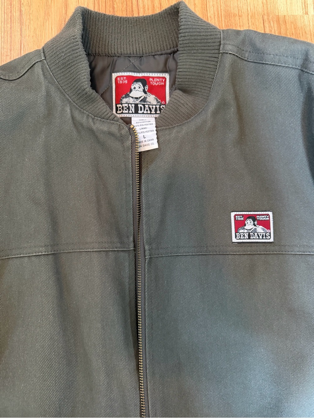 Ben Davis Olive Green Work Bomber Jacket with Red Logo Patch